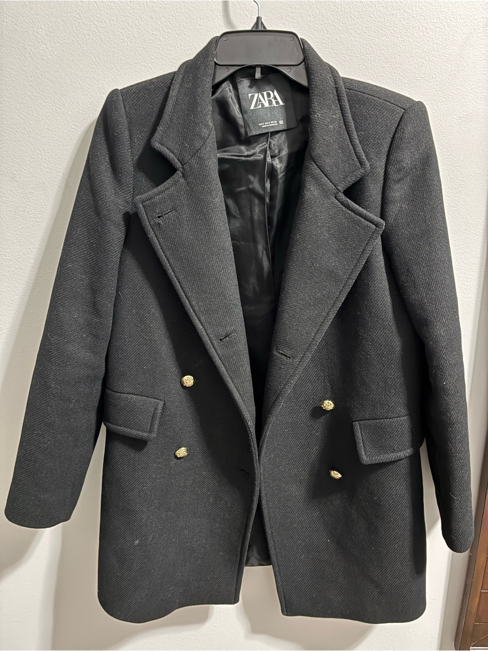 ZARA Black Double-Breasted Blazer with Gold Buttons